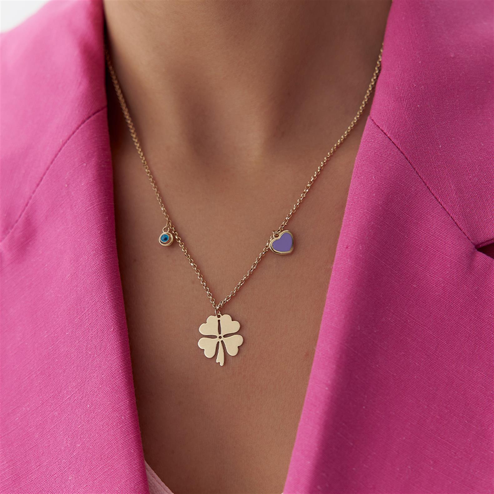 Purple Heart Clover Charm Kolye - Image 2