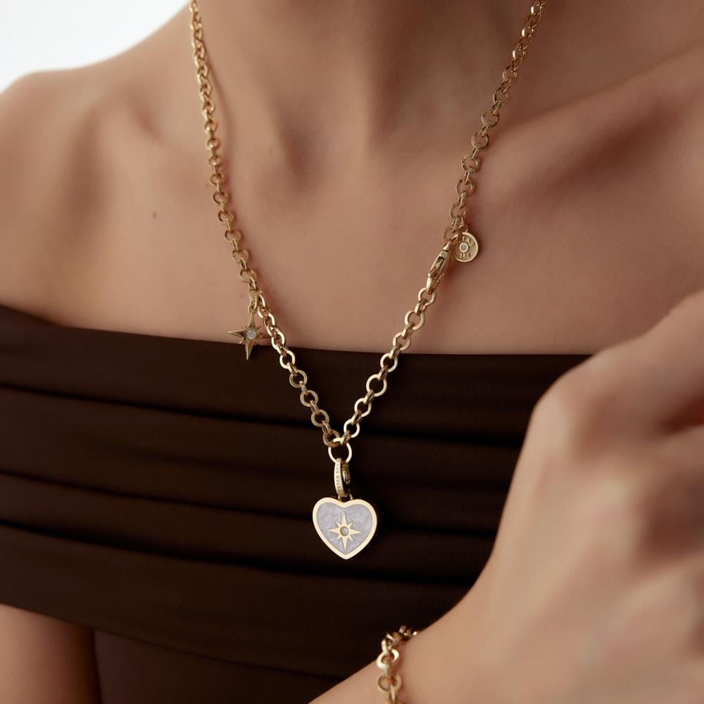 Cetaş Pembe Sedef Pusula Kalp Altın Kolye - Image 2