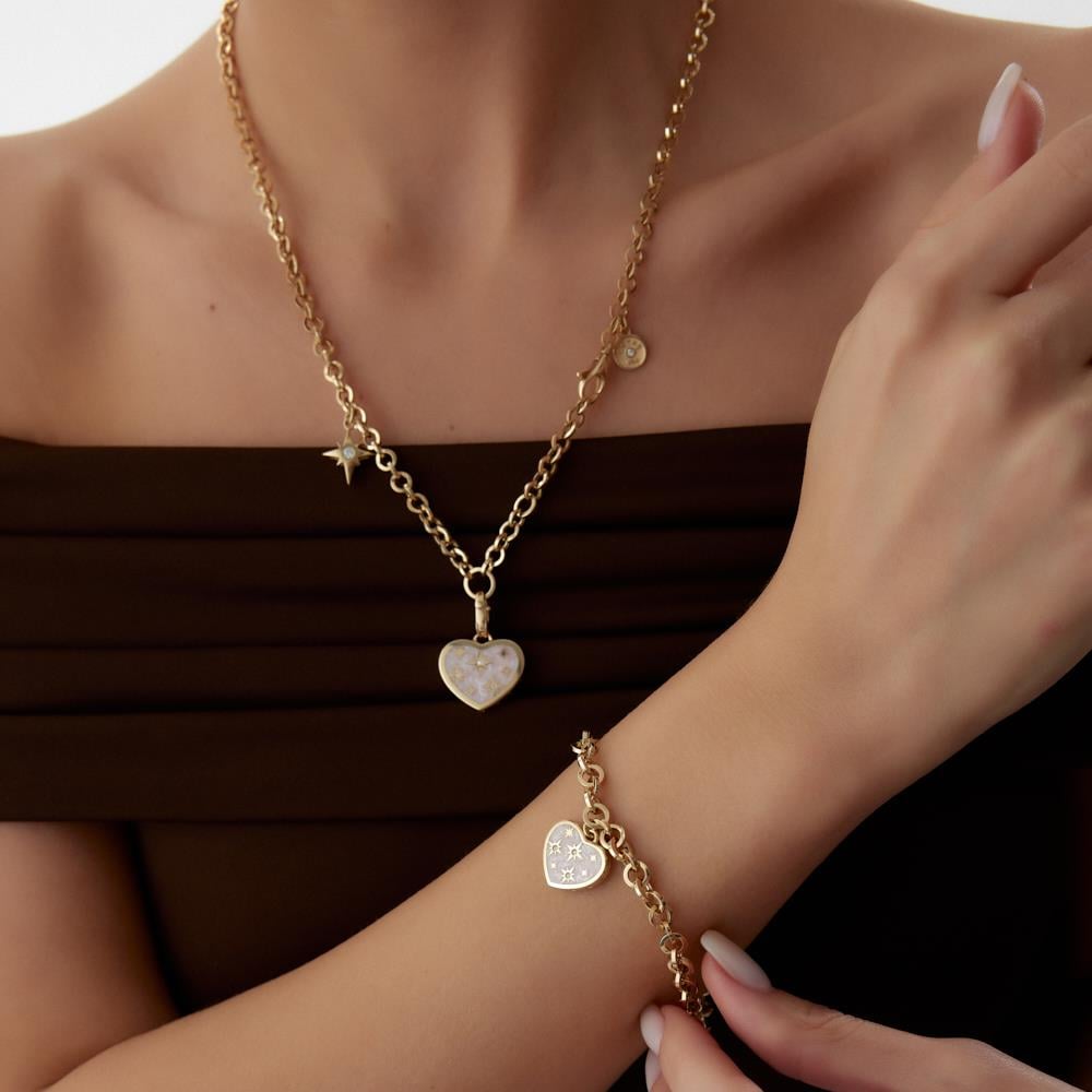 Cetaş Pembe Sedef Pusula Kalp Altın Kolye - Image 4