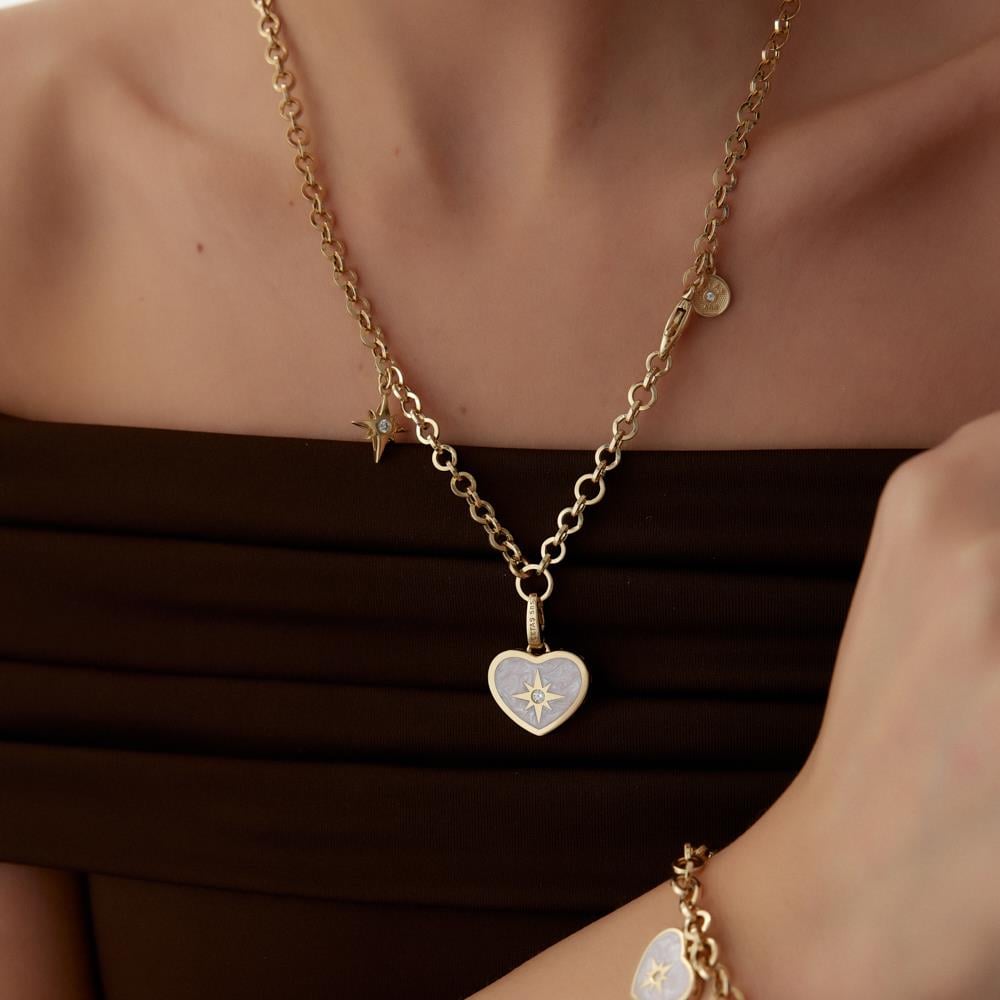 Cetaş Pembe Sedef Pusula Kalp Altın Kolye - Image 3