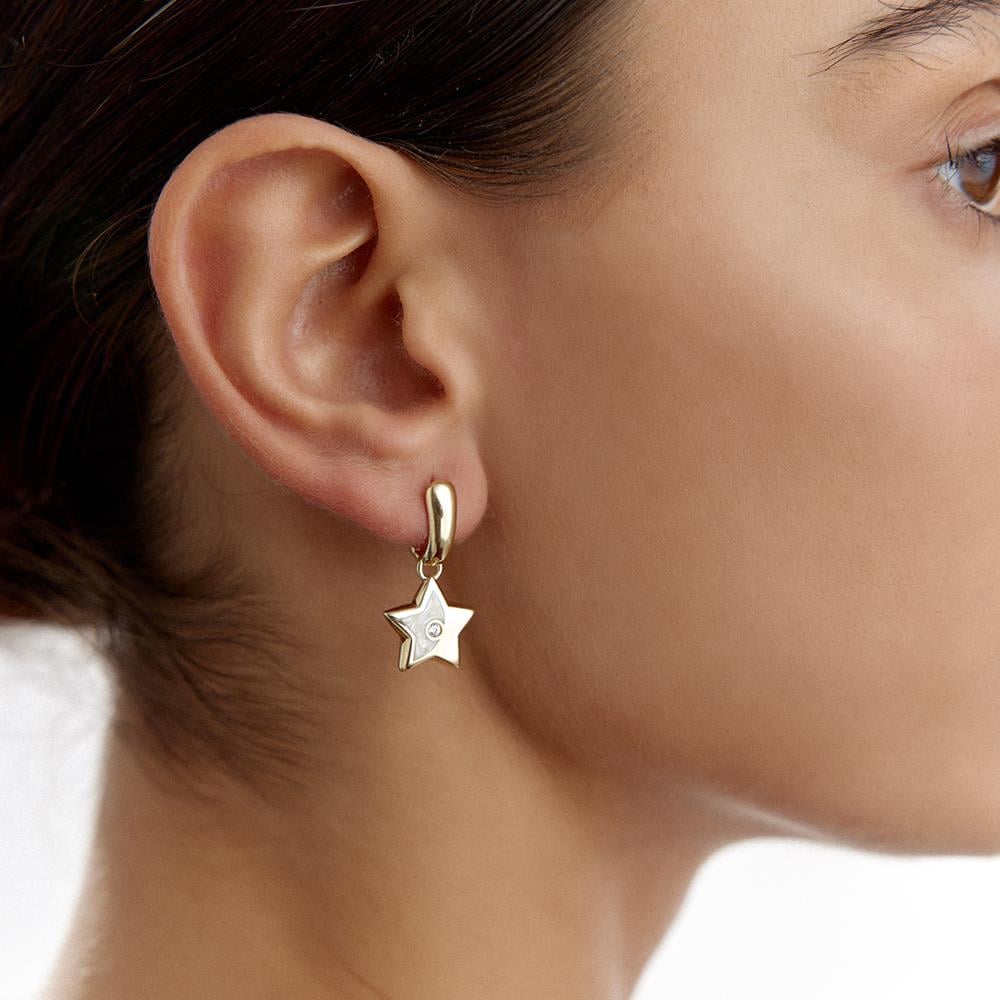 Cetaş Sedef Mineli Yıldız Sallantılı Altın Küpe - Image 1