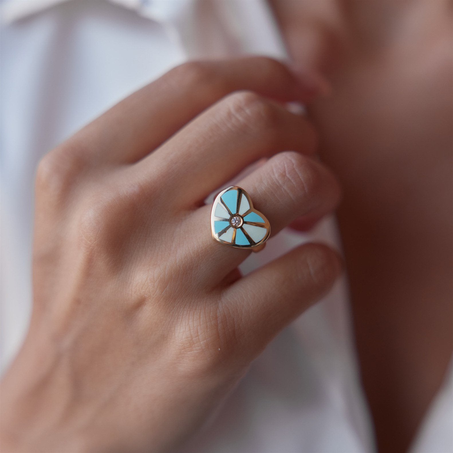 Cetaş Taşlı Mineli Kalpli Yüzük - Image 1