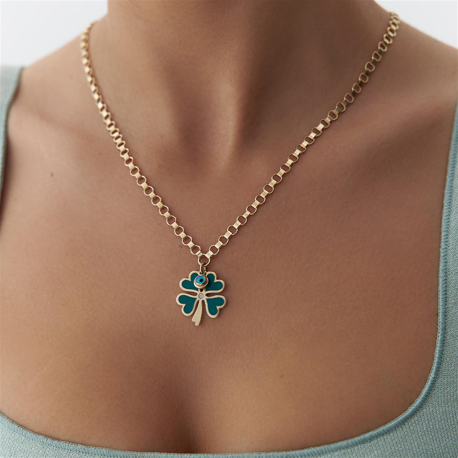 Cetaş Yeşil Mineli Yonca Kolye - Image 1