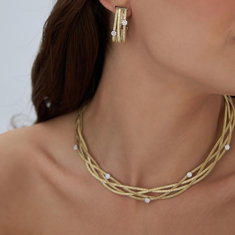 Çiçek Motif Üçlü Hasır Altın Küpe - Image 2