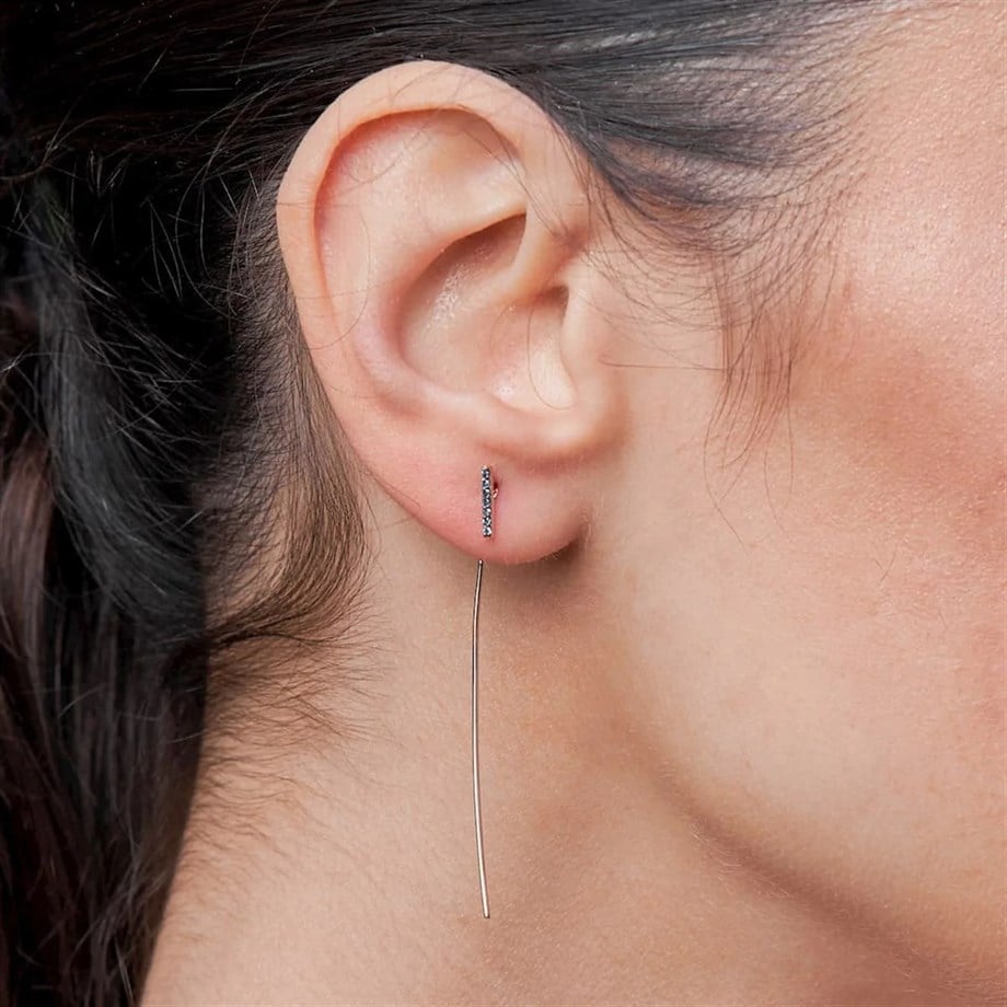 Çizgi Mavi Pırlanta Minimal Küpe - Image 2