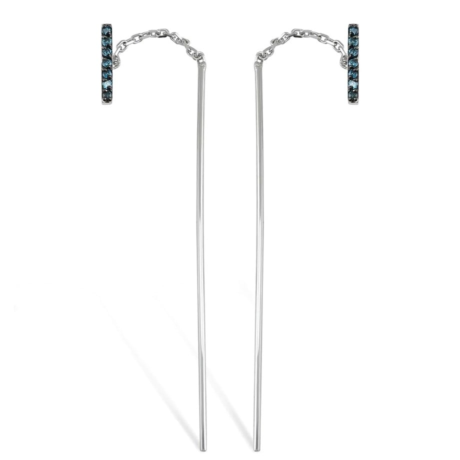 Çizgi Mavi Pırlanta Minimal Küpe - Image 4