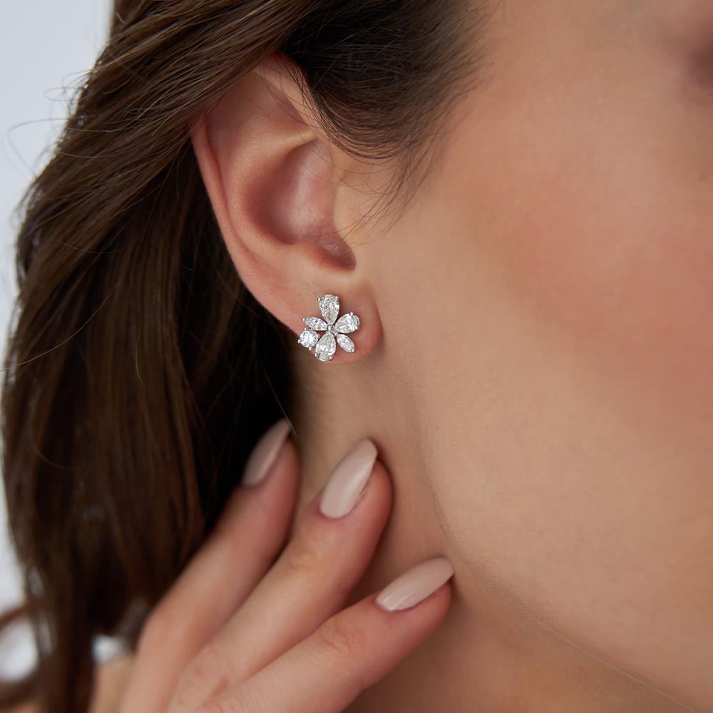 Damla Ve Markiz Pırlanta Taşlı Çiçek Küpe - Image 1