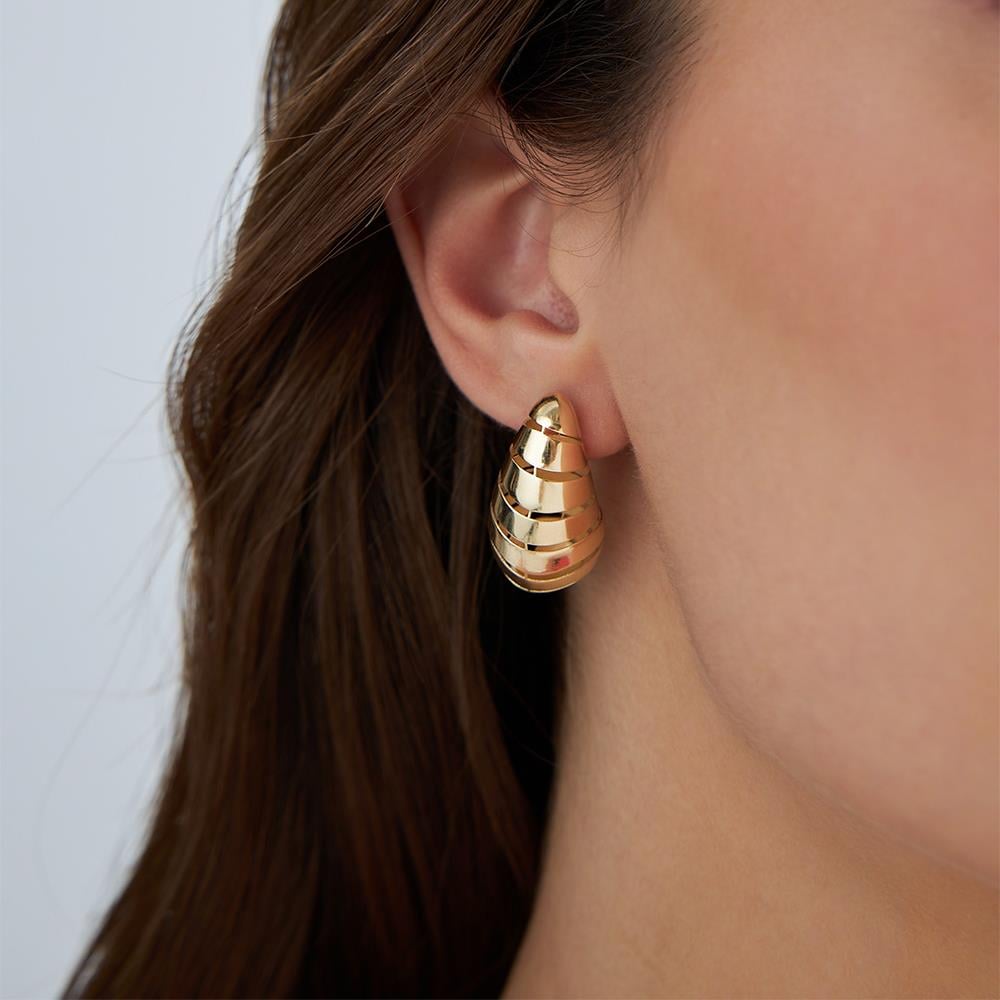 Desenli Damla Altın Küpe - Image 1