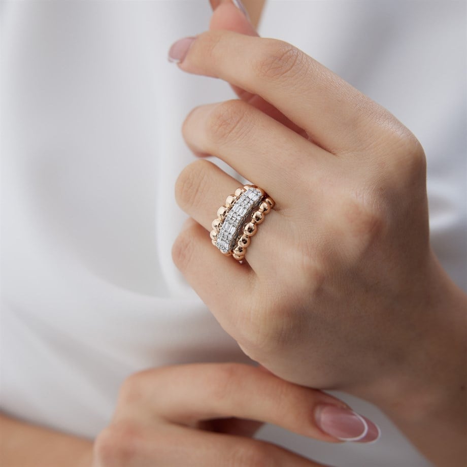 Dorika Desenli Baget Pırlanta Tasarım Yüzük - Image 3