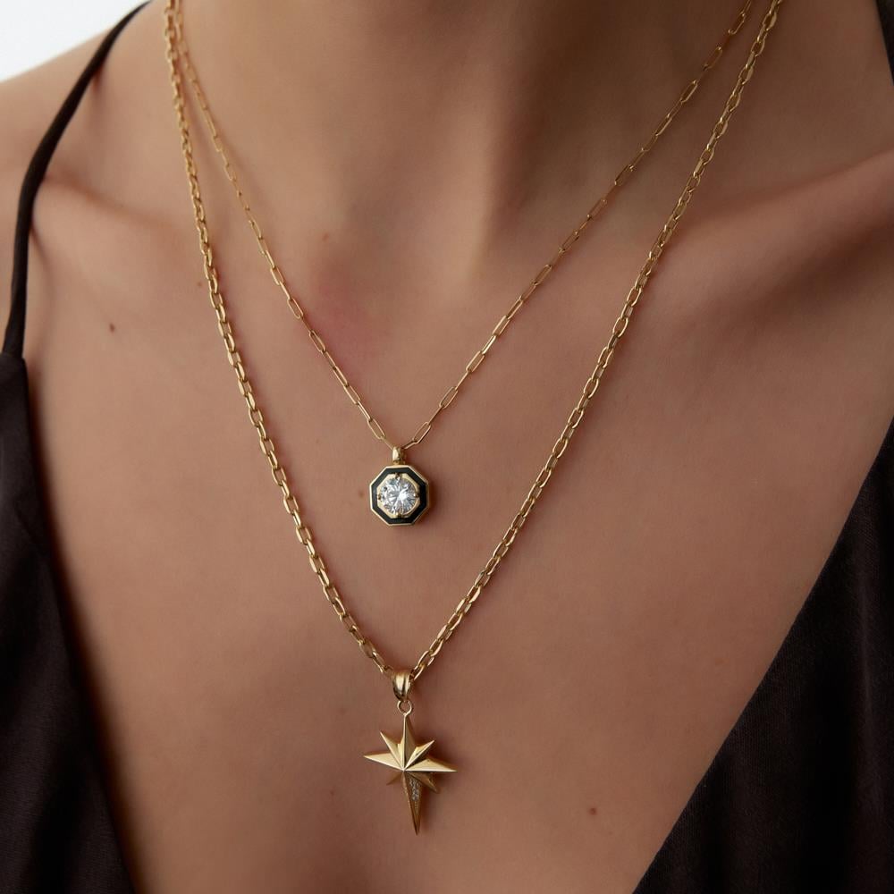 Ema Çift Zincir Kutup Yıldızı Altın Kolye - Image 2