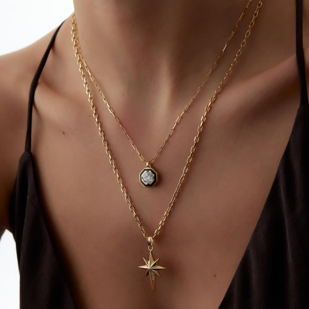Ema Çift Zincir Kutup Yıldızı Altın Kolye - Image 2