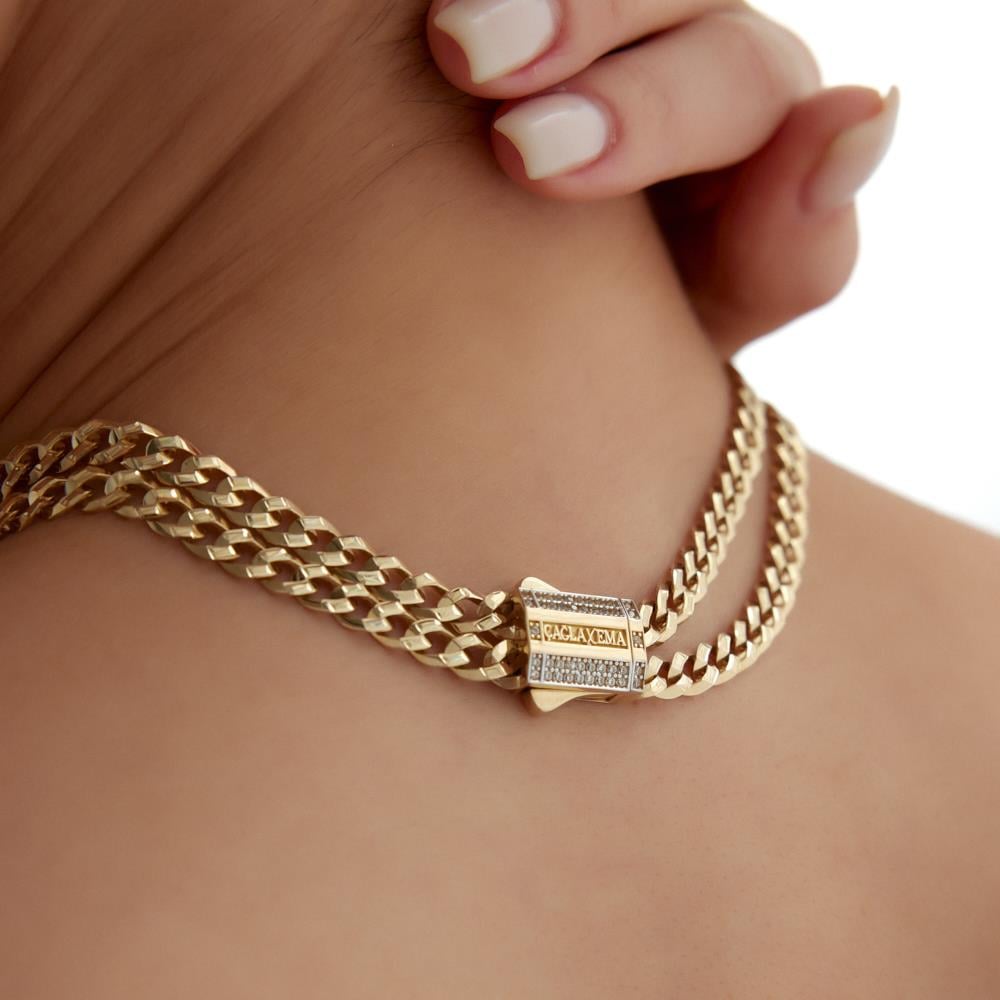 Ema Çift Zincir Tasarım Altın Gurmet Kolye - Image 3