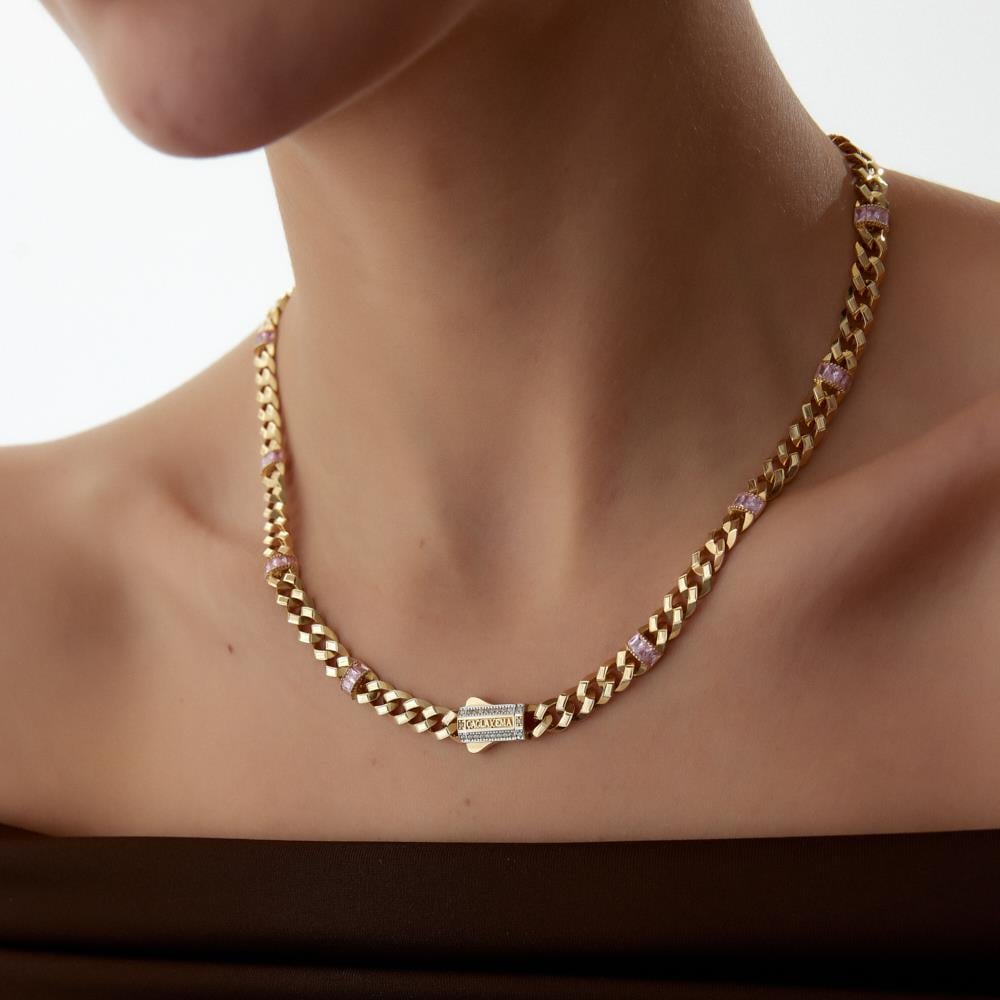 Ema Pembe Taşlı Altın Gurmet Kolye - Image 2