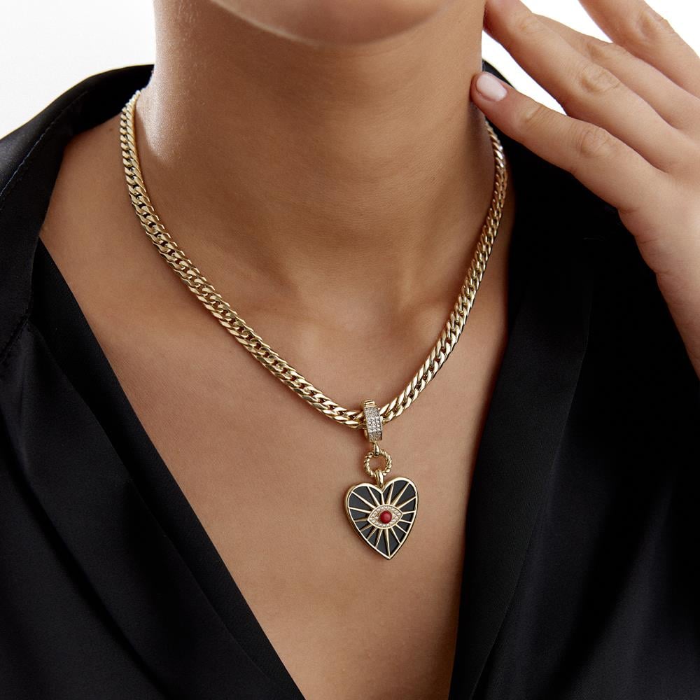 Ema Siyah Mineli Kırmızı Taşlı Tasarım Kalp Altın Kolye Ucu - Image 2
