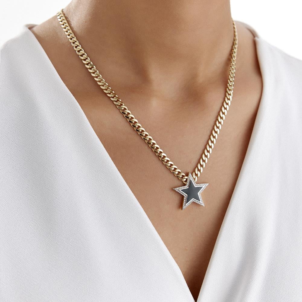 Ema Siyah Mineli Yıldız Figür Altın Gurmet Kolye - Image 2