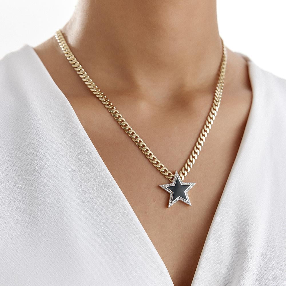 Ema Siyah Mineli Yıldız Figür Altın Gurmet Kolye - Image 3