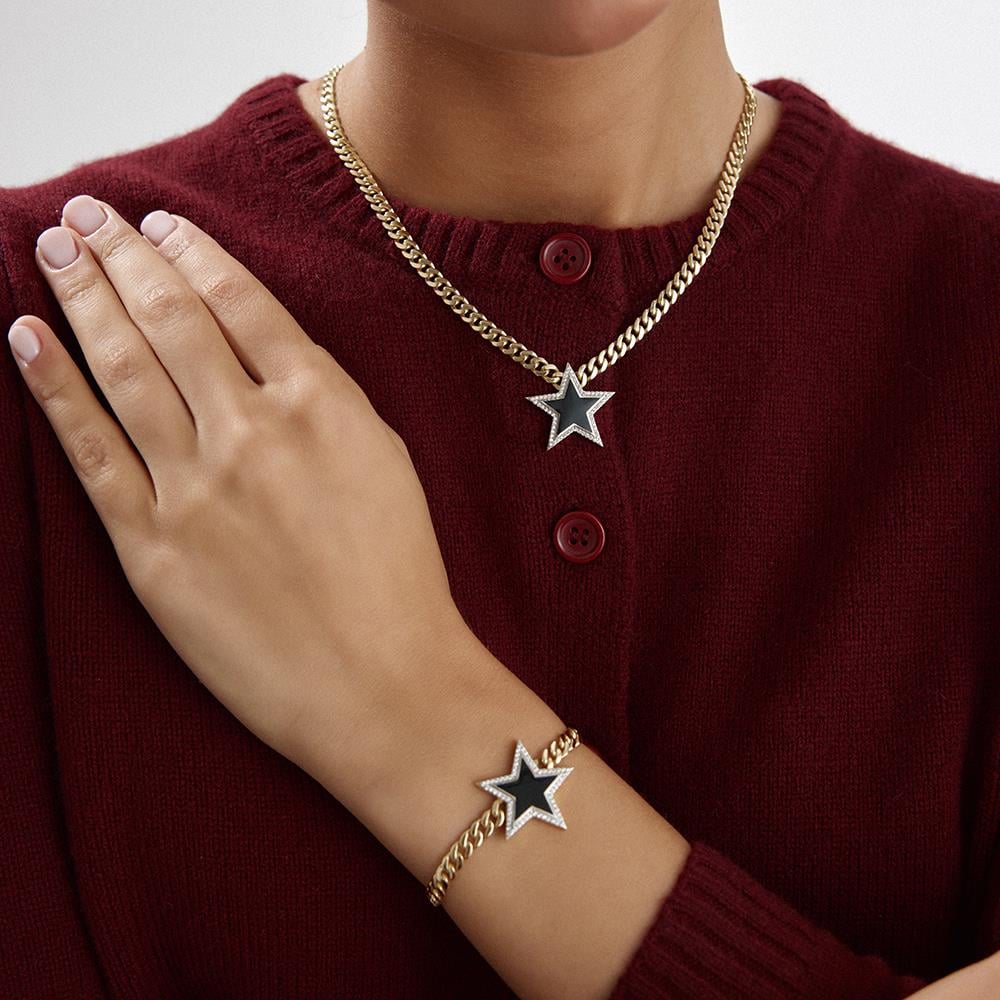 Ema Siyah Mineli Yıldız Figür Altın Gurmet Kolye - Image 3