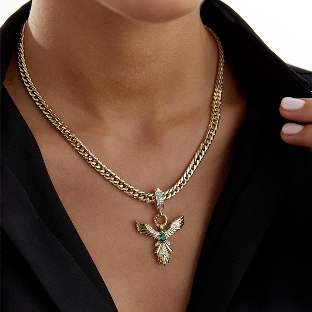 Ema Yeşil Taşlı Anka Kuşu Altın Kolye Ucu - Image 2