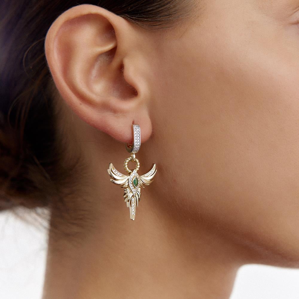 Ema Yeşil Taşlı Anka Kuşu Altın Küpe - Image 2