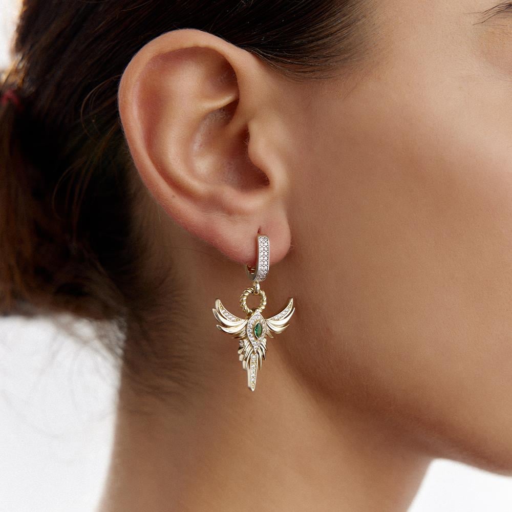 Ema Yeşil Taşlı Anka Kuşu Altın Küpe - Image 2