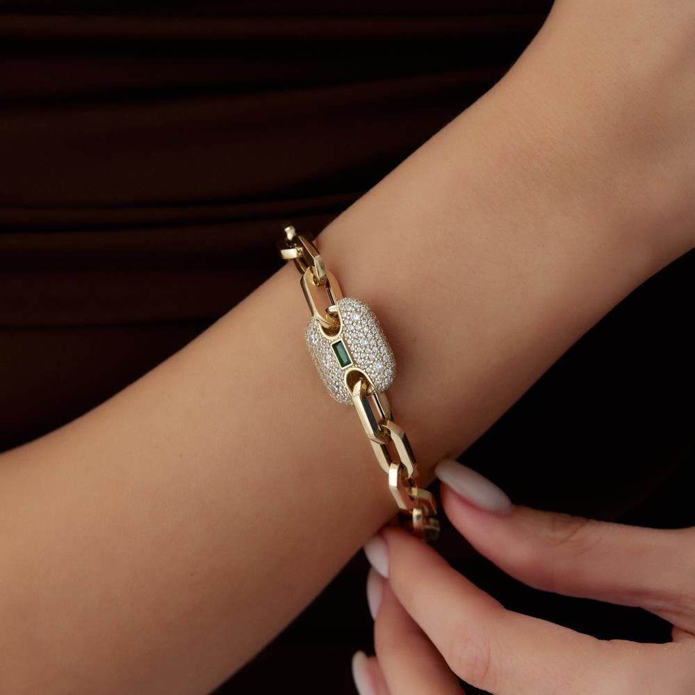 Ema Yeşil Taşlı Tasarım Altın Bileklik - Image 3