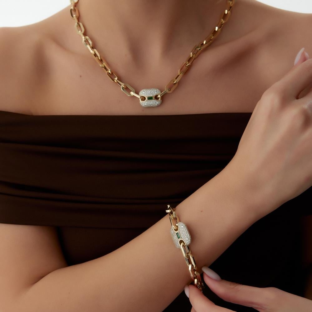 Ema Yeşil Taşlı Tasarım Altın Bileklik - Image 3