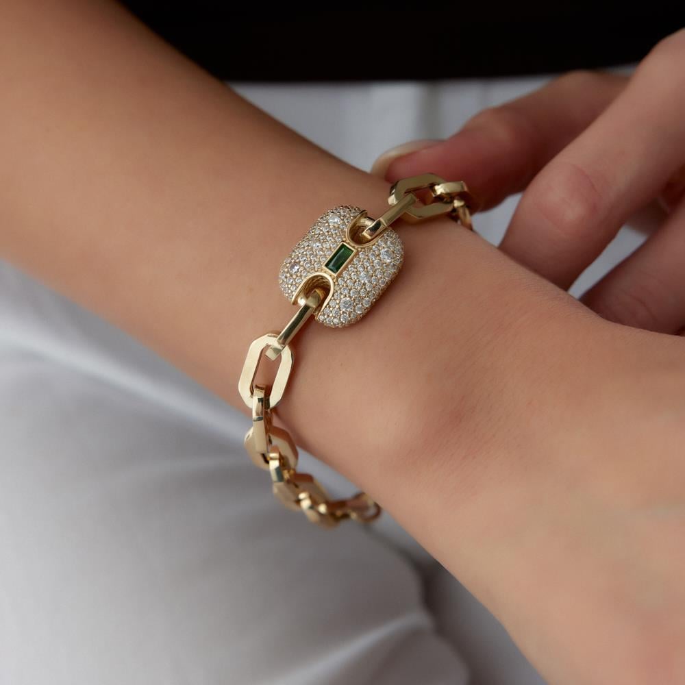 Ema Yeşil Taşlı Tasarım Altın Bileklik - Image 2