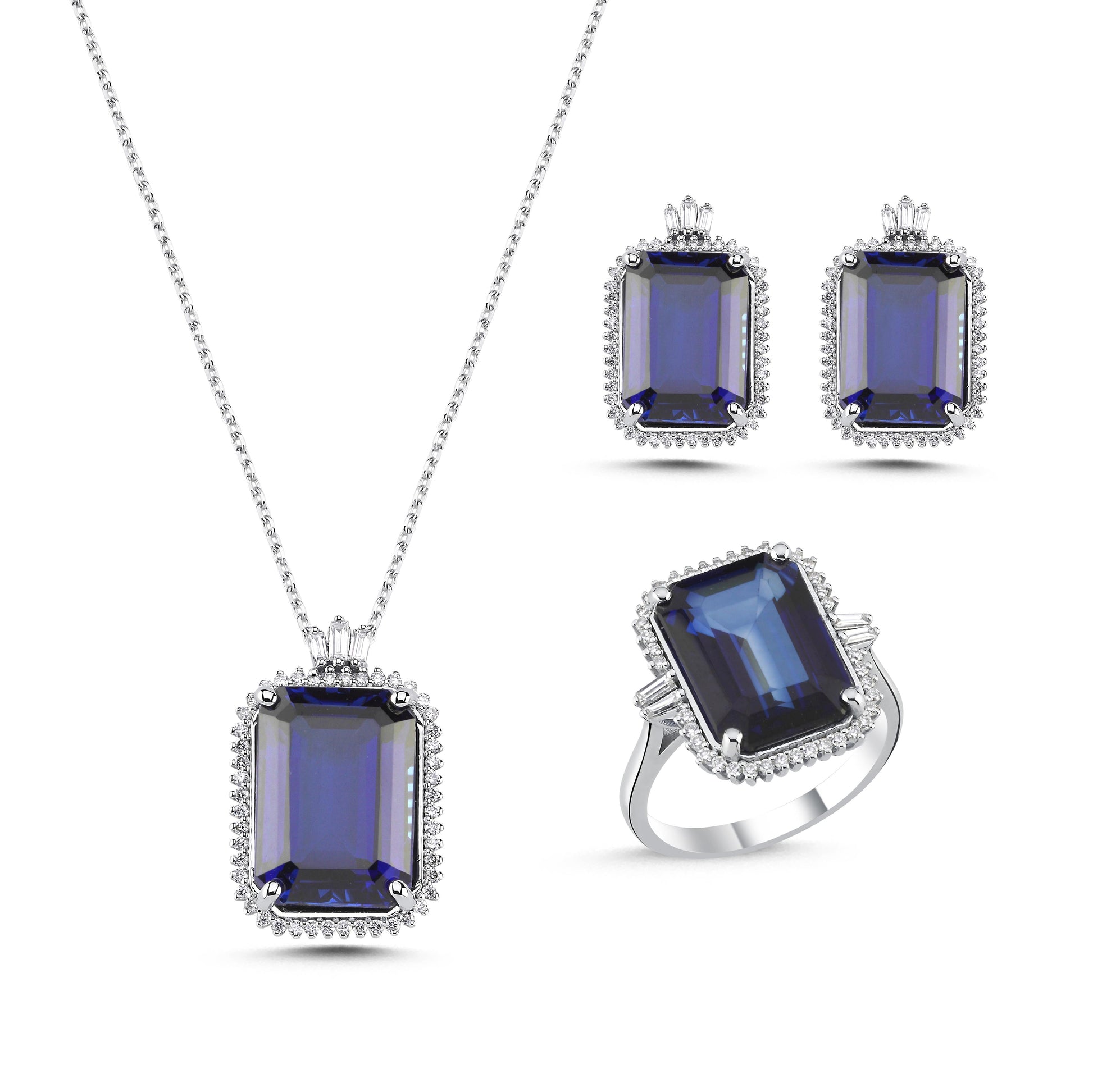 Emerald Kesim Safir Pırlanta Küpe - Image 2