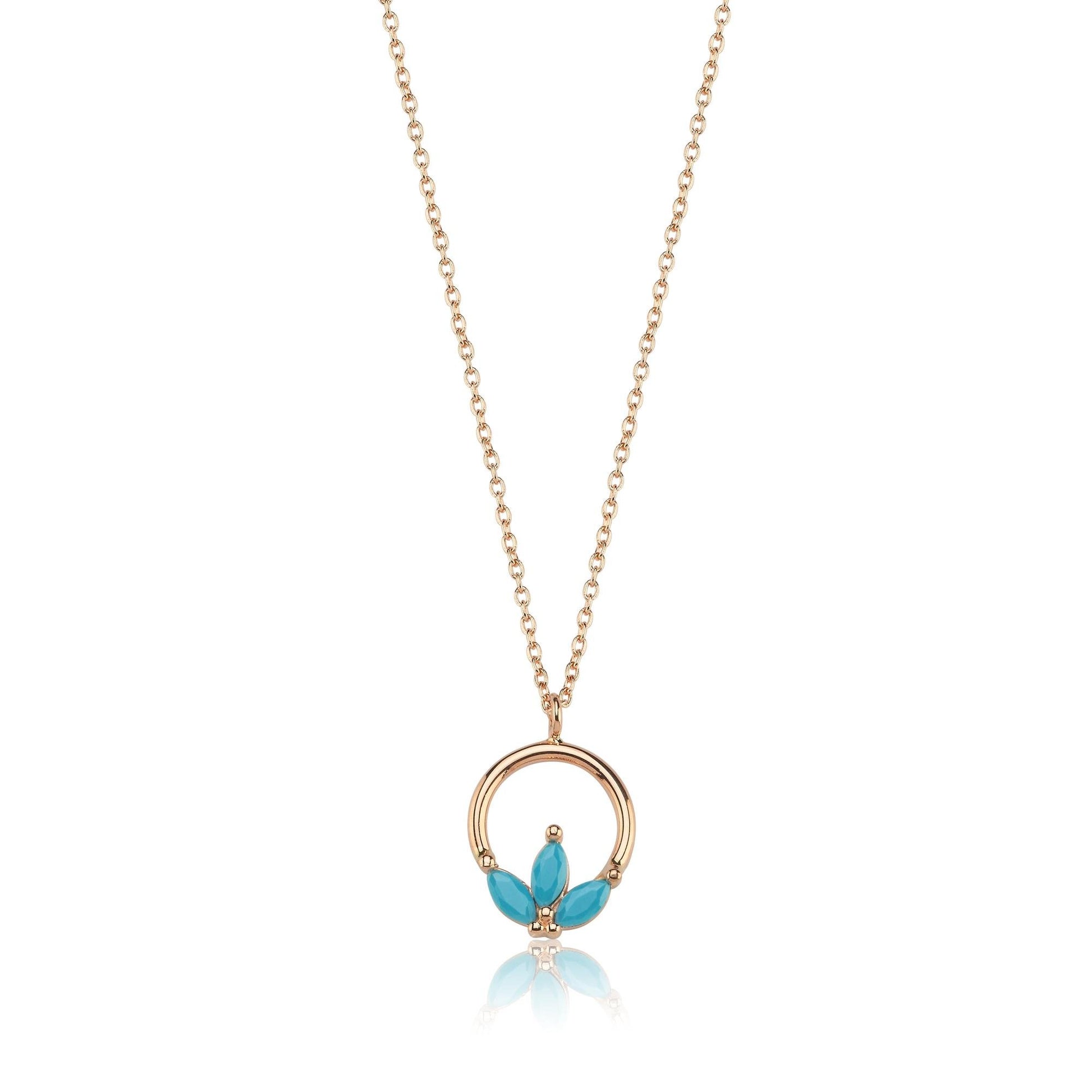 Firuze Lotus Motifli Minimal Kolye - Image 2