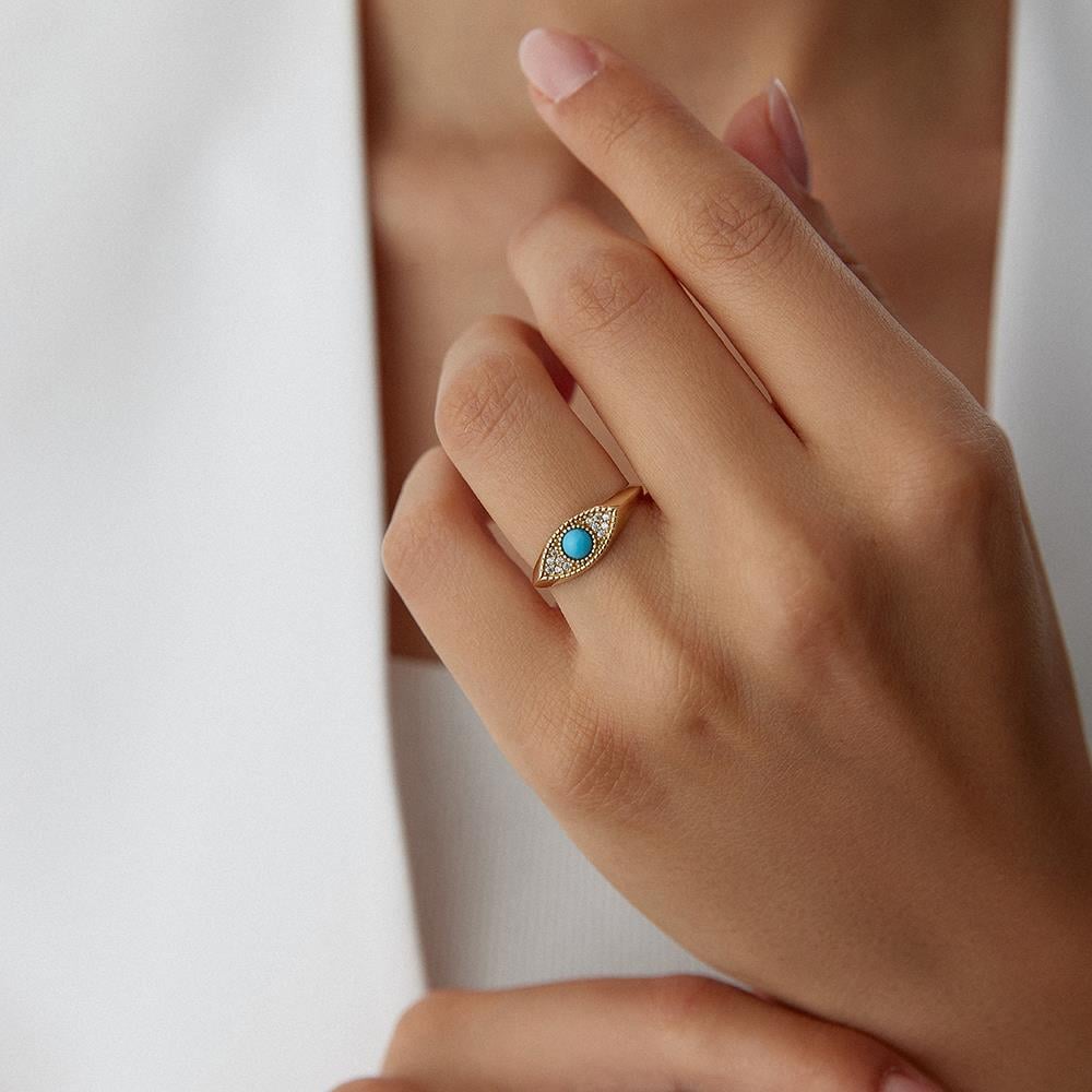 Firuze Taşlı Göz Altın Yüzük - Image 3