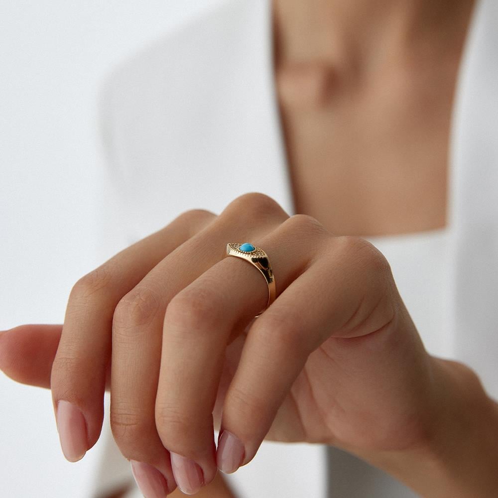 Firuze Taşlı Göz Altın Yüzük - Image 2