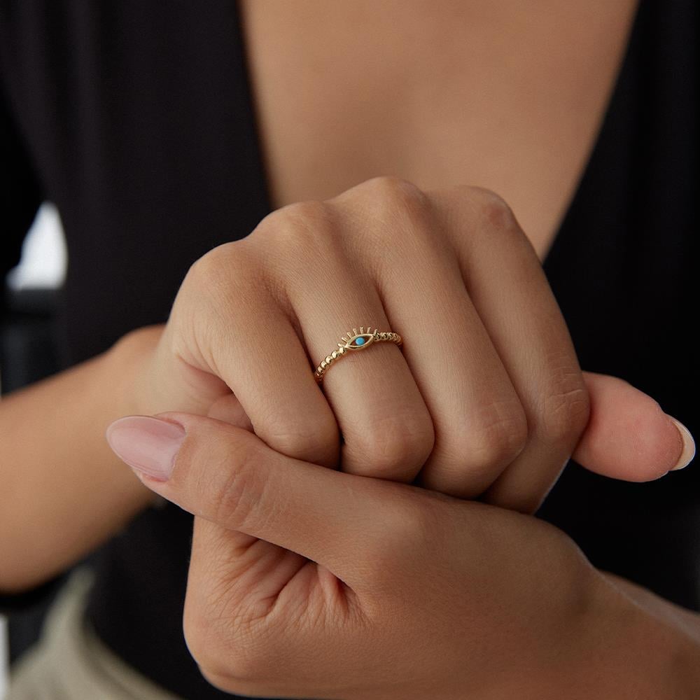 Firuze Taşlı Minimal Göz Altın Yüzük - Image 2