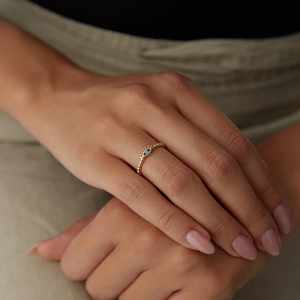 Firuze Taşlı Minimal Göz Altın Yüzük - Image 2