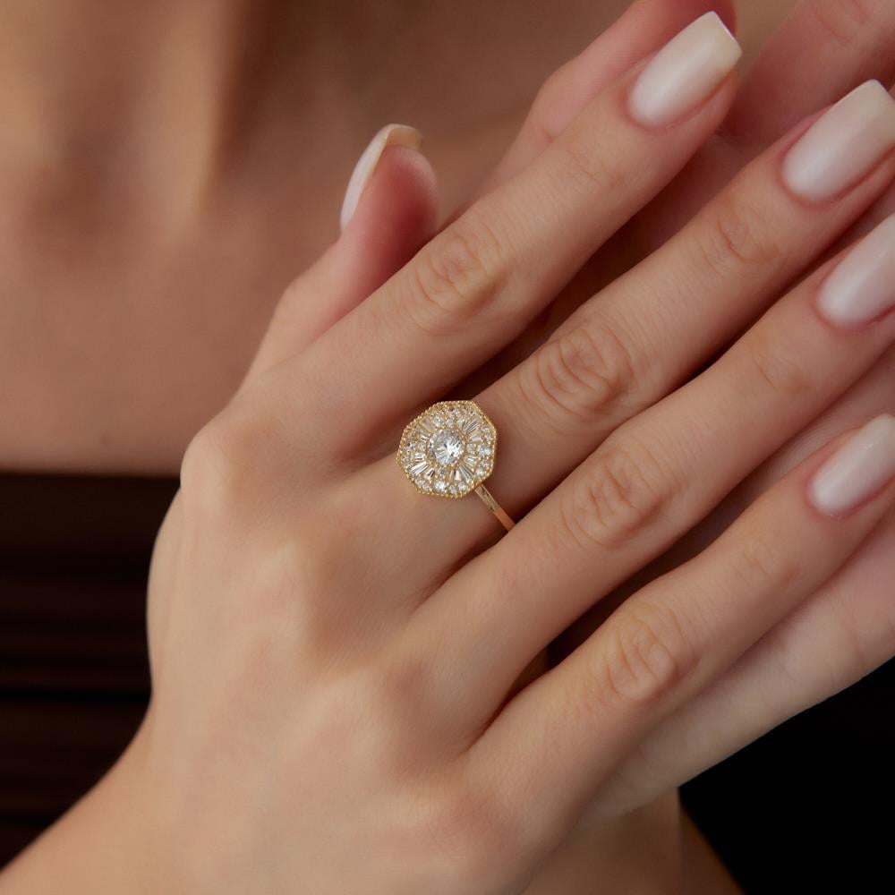 Genola Altıgen Tasarım Altın Yüzük - Image 2