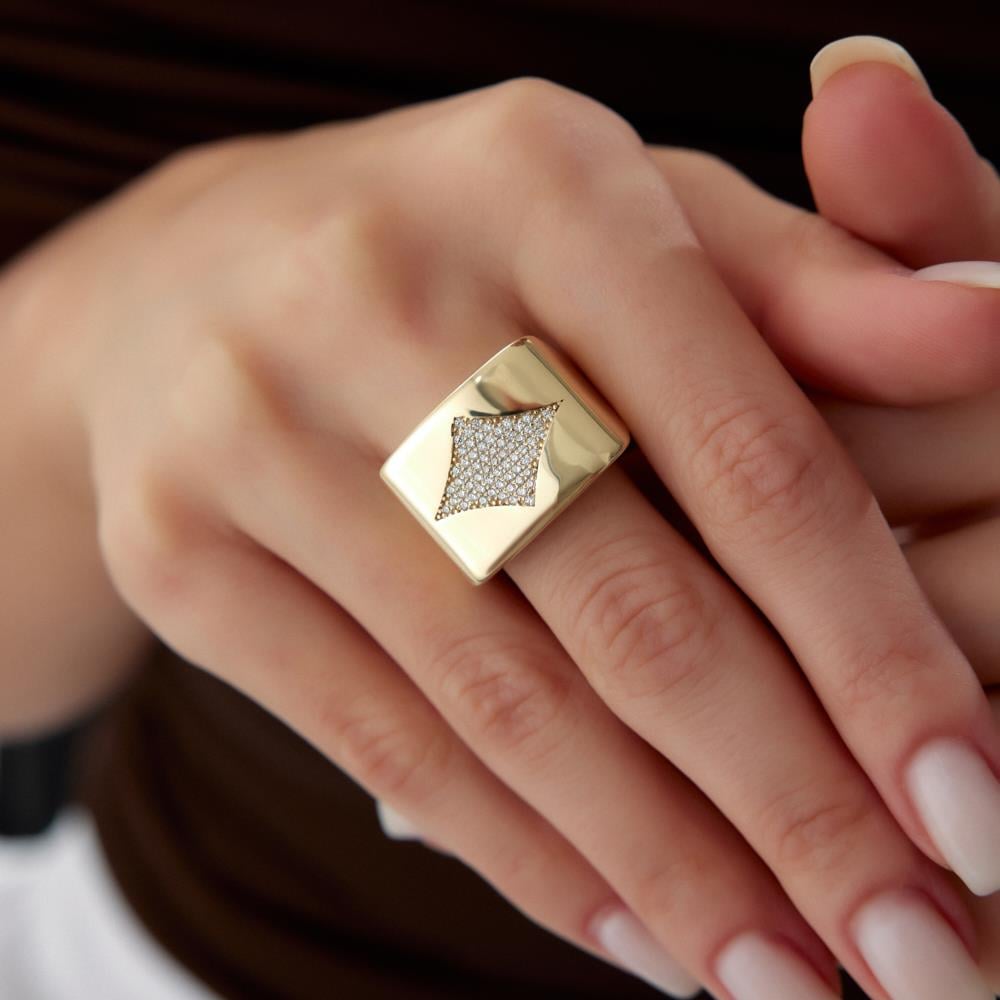 Genola Karo Tasarım Altın Yüzük - Image 2