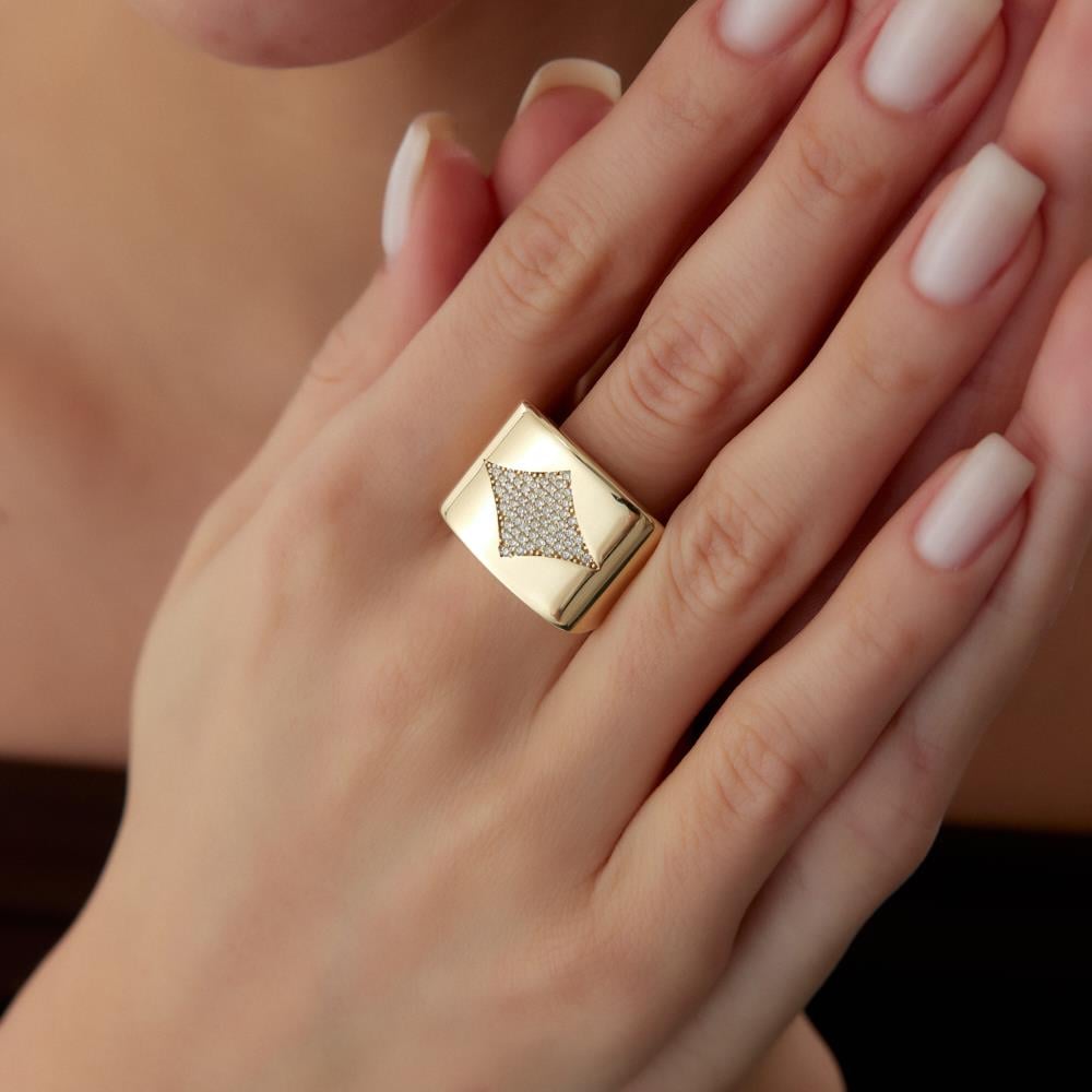 Genola Karo Tasarım Altın Yüzük - Image 2