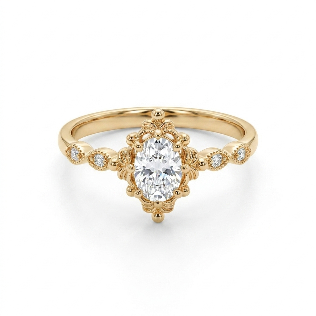 0.50 Ct Oval Pırlanta Vintage Tasarım Yüzük
