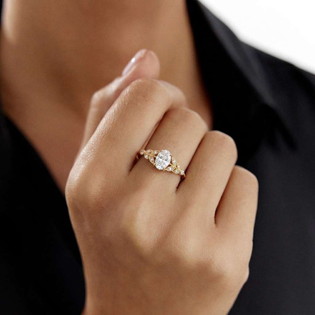 0.47 Ct Oval Pırlanta Vintage Tasarım Yüzük