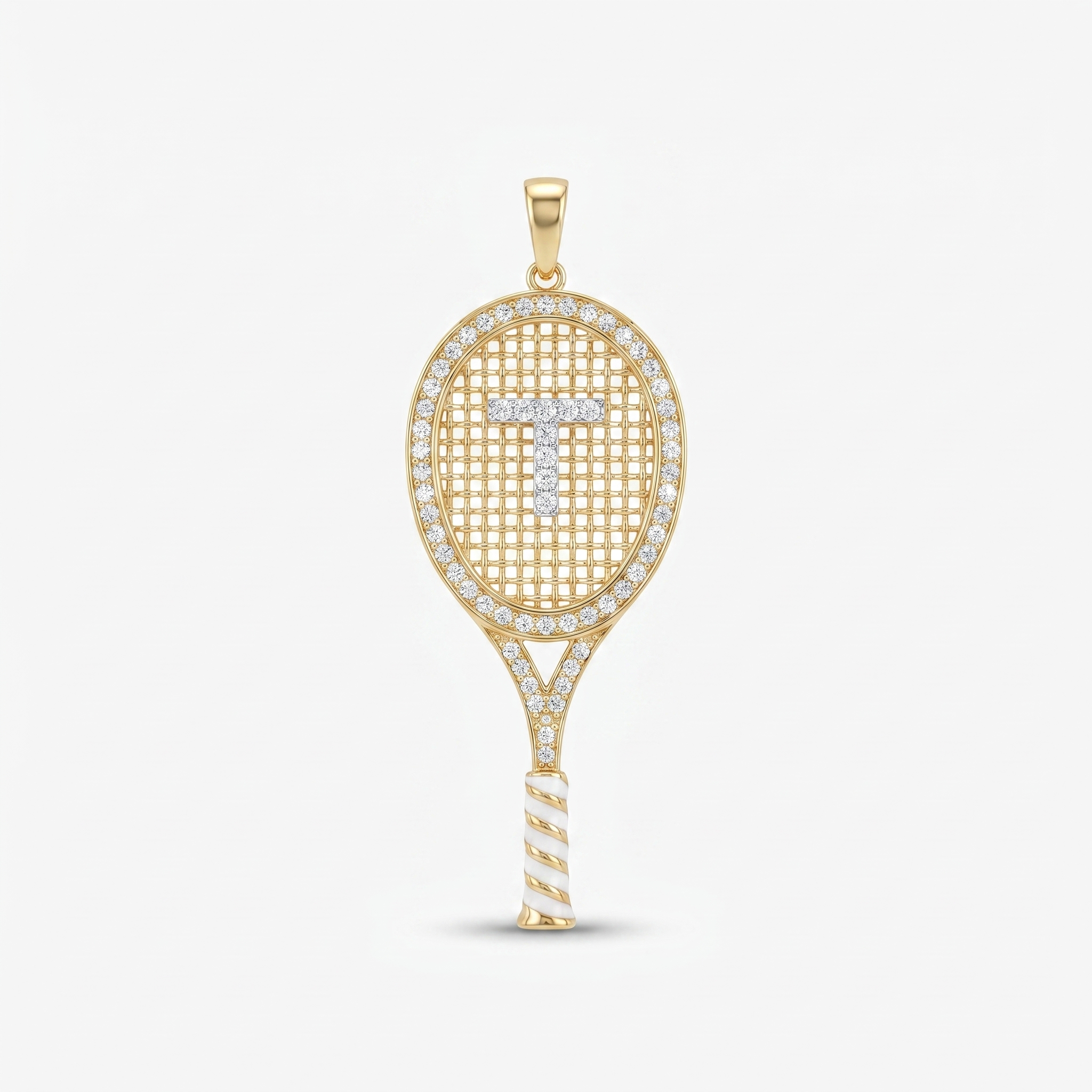 Tenis Raket Pırlanta Harf Kolye Ucu