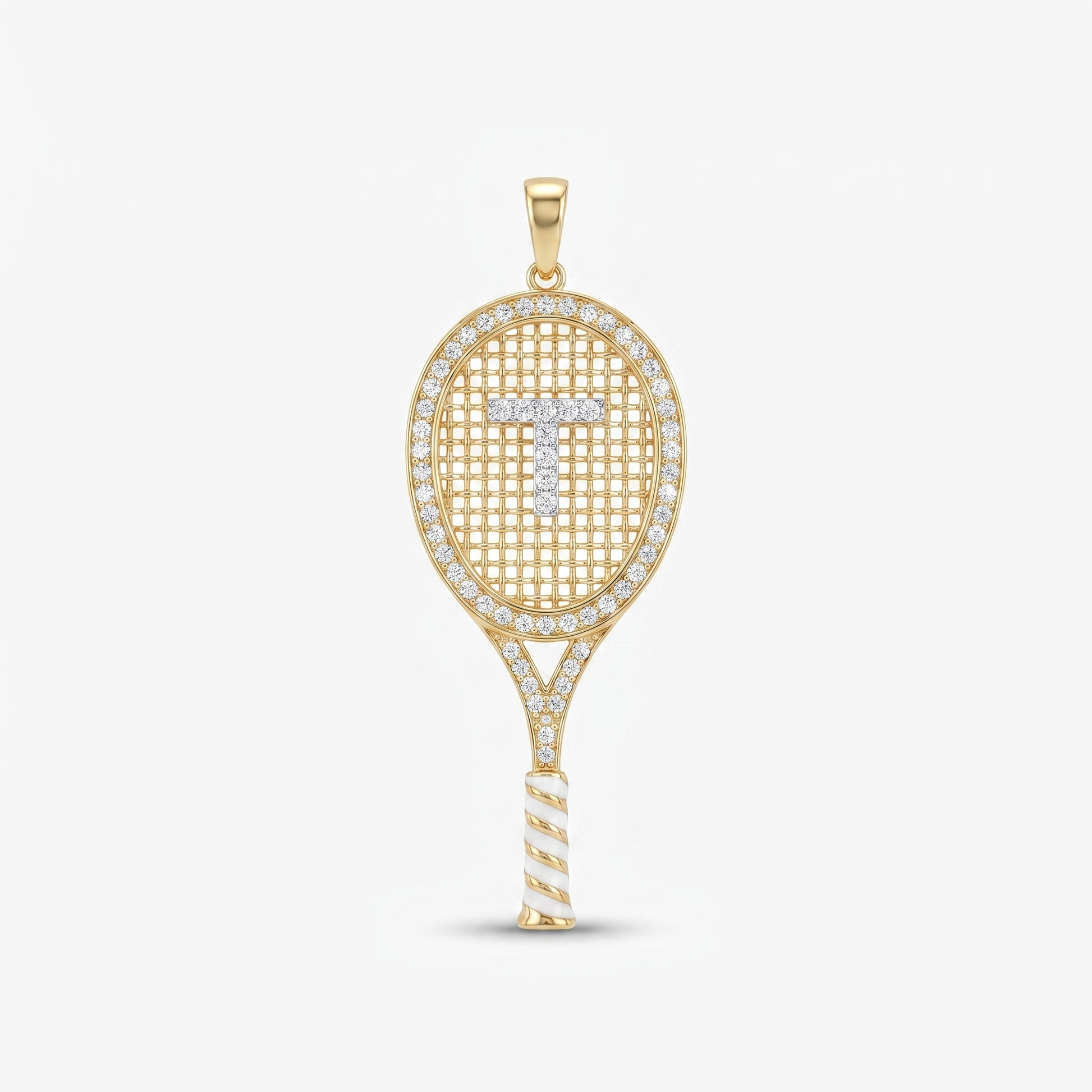 Tenis Raket Pırlanta Harf Kolye Ucu