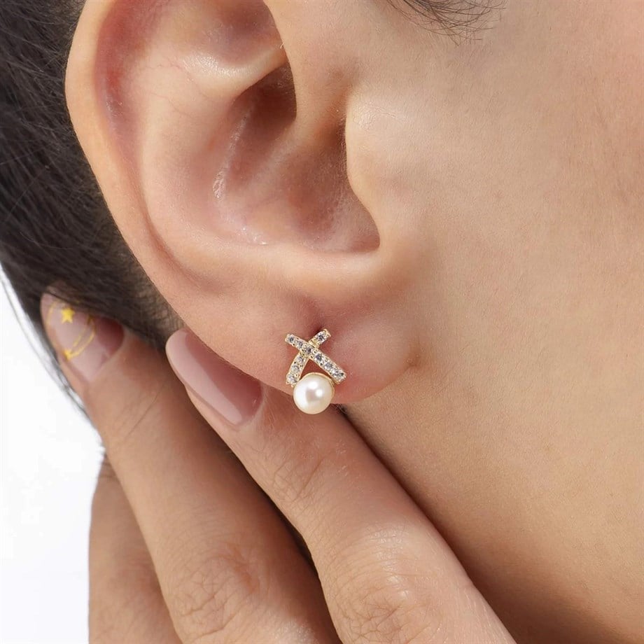 İncili Minimal Kurdele Küpe - Image 2