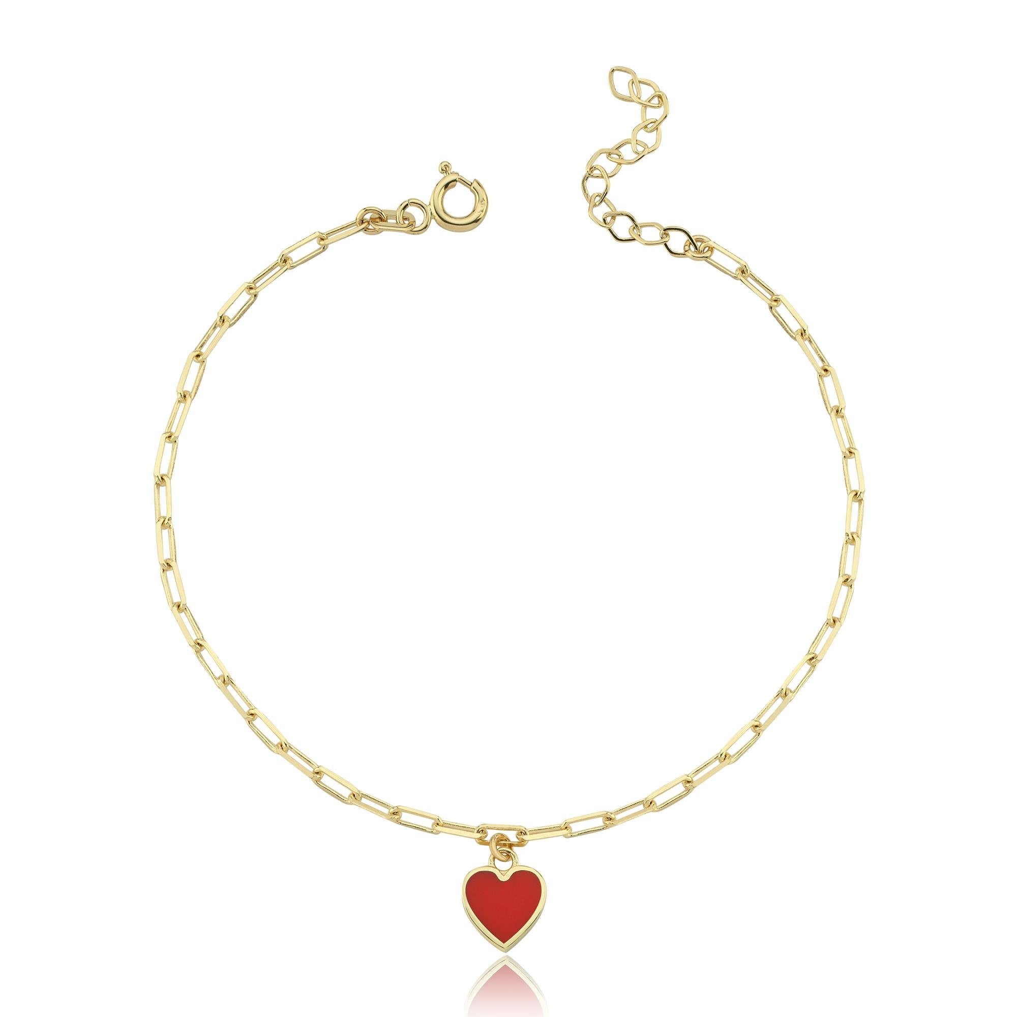 Kırmızı Mineli Kalp Altın Ataç Bileklik - Image 2