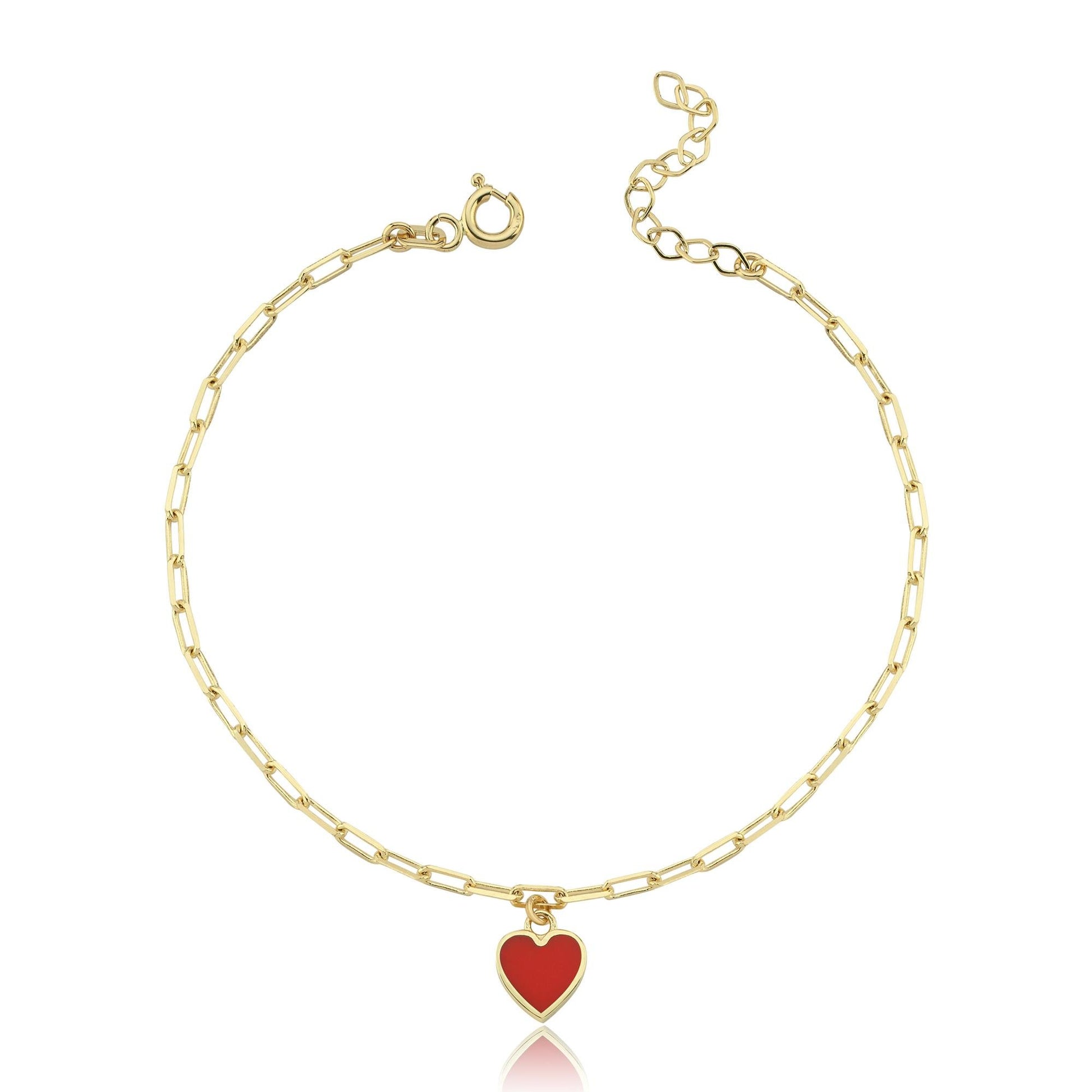 Kırmızı Mineli Kalp Altın Ataç Bileklik - Image 2
