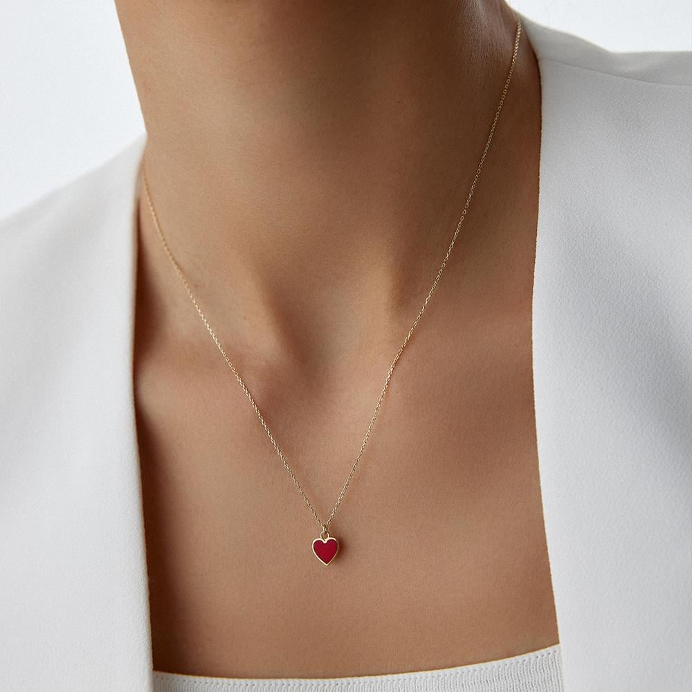 Kırmızı Mineli Minimal Kalp Altın Kolye - Image 2