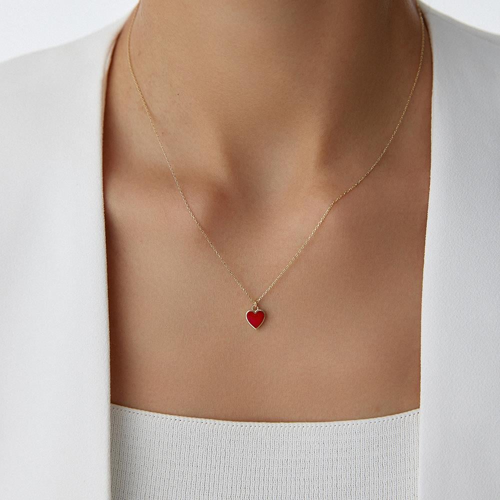 Kırmızı Mineli Minimal Kalp Altın Kolye - Image 3