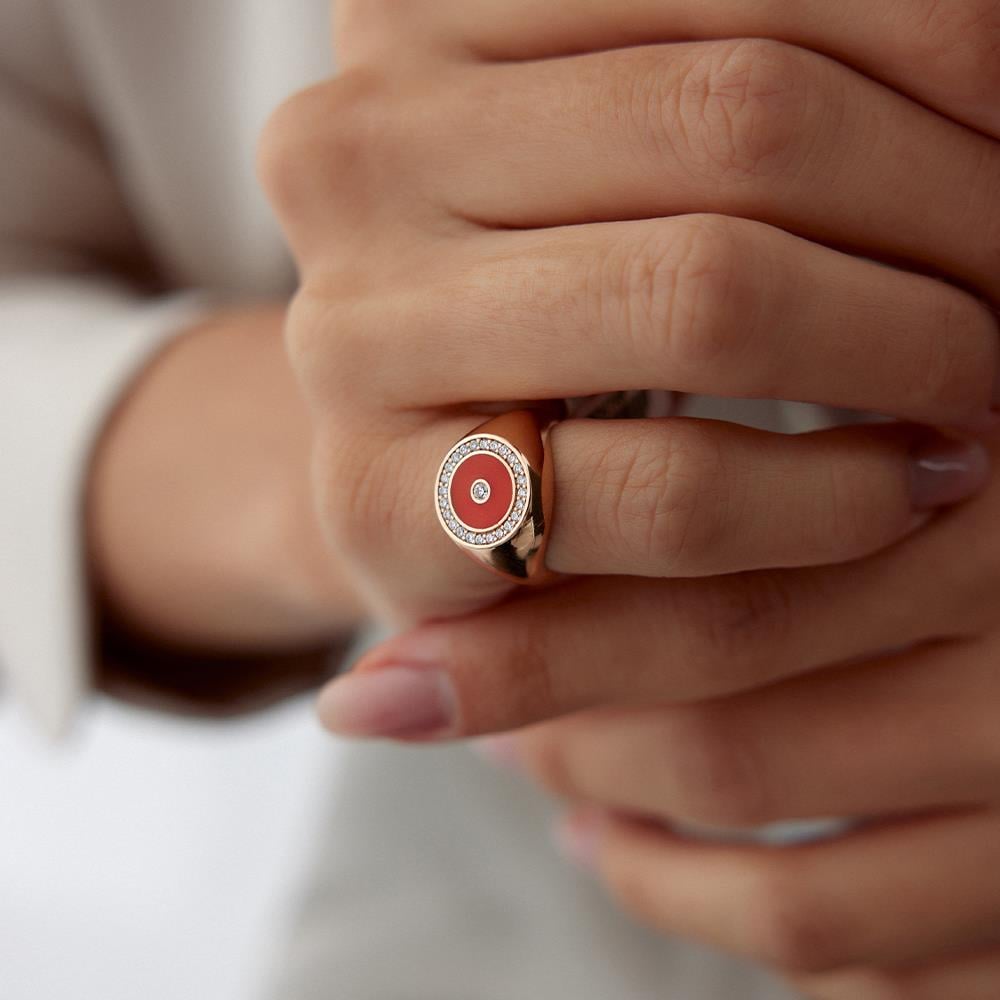 Kırmızı Mineli Tasarım Pırlanta Yüzük - Image 2