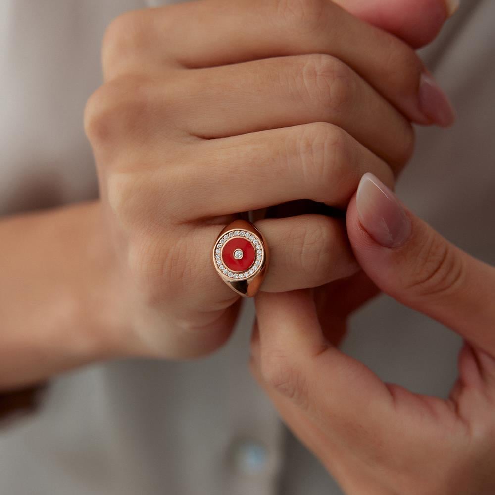 Kırmızı Mineli Tasarım Pırlanta Yüzük - Image 2