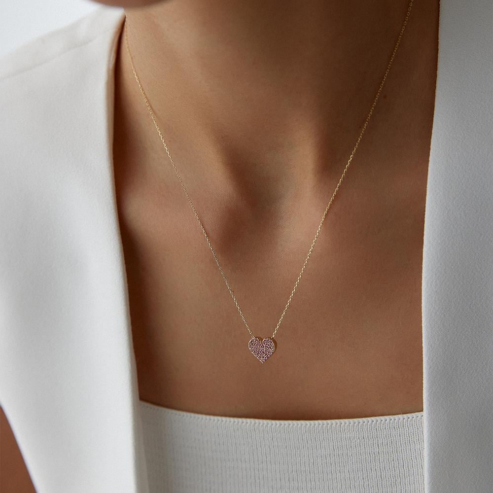 Kırmızı Taşlı Minimal Kalp Altın Kolye - Image 2