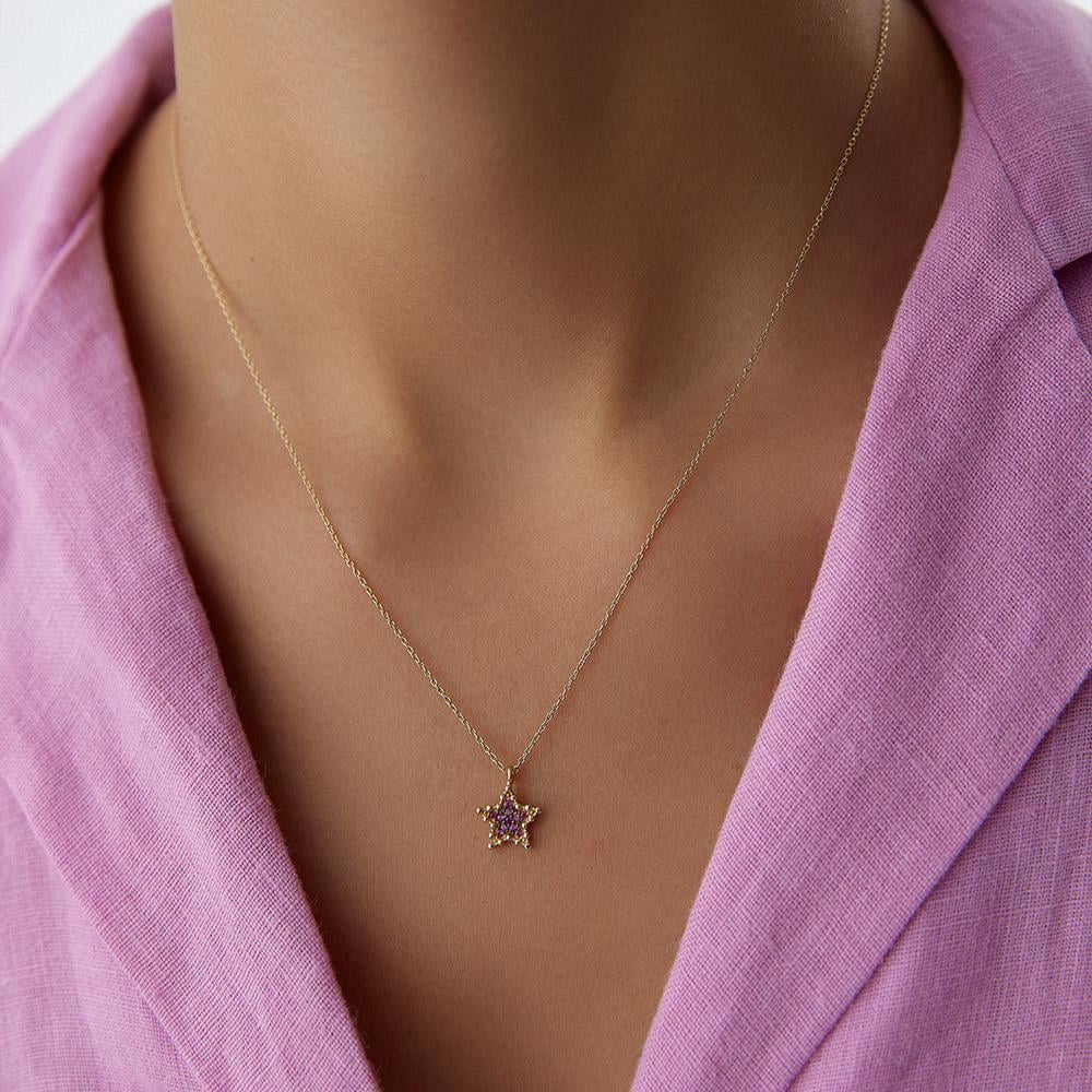 Kırmızı Taşlı Minimal Yıldız Altın Kolye - Image 2