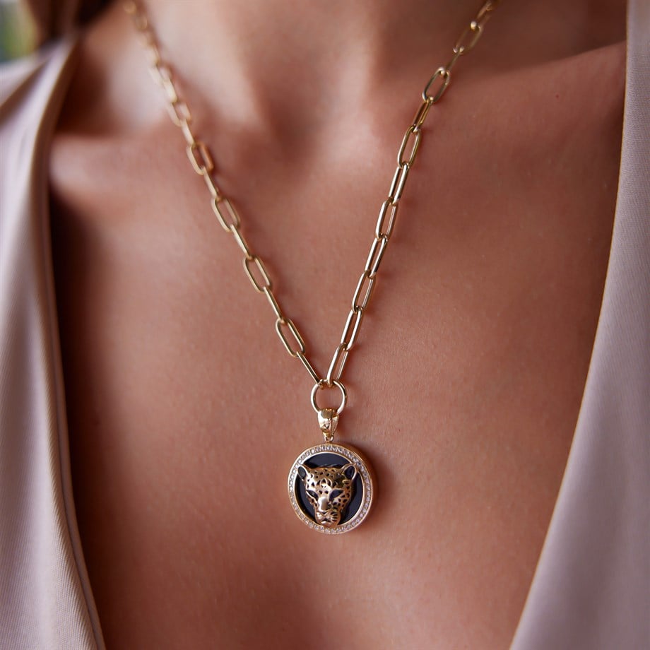 Leopar Figür Ataç Zincir Madalyon - Image 1